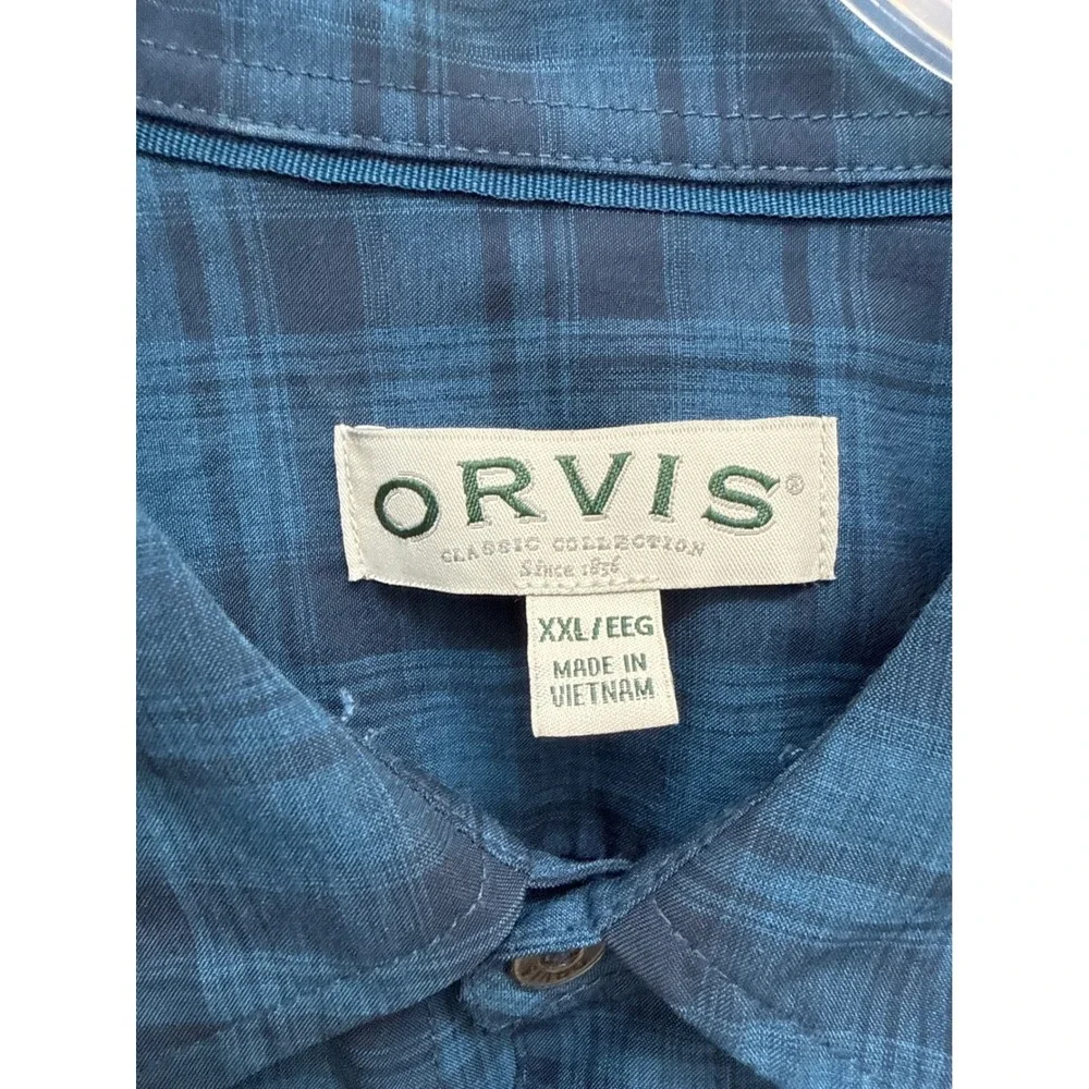 Orvis Blue Plaid Short Sleeve Button Down Shirt Mens XXL - Picture 2 of 7